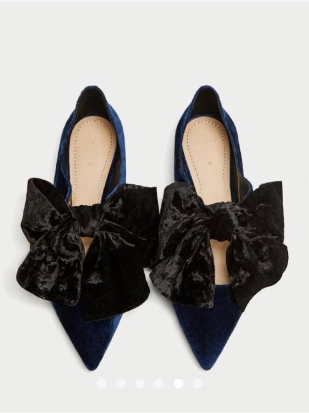 Zara Velvet Pointed Flats with Black Velvet Bow